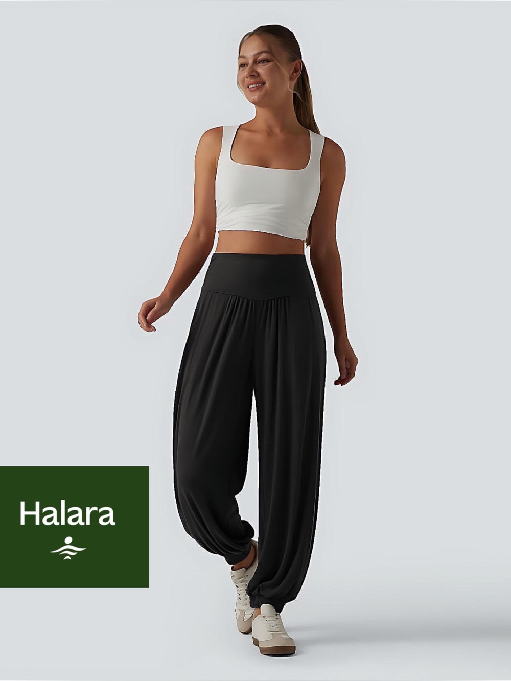 HALARA BLACK Breezeful™ Ultra High-Waist Shirred Quick Dry Joggers with Pockets
